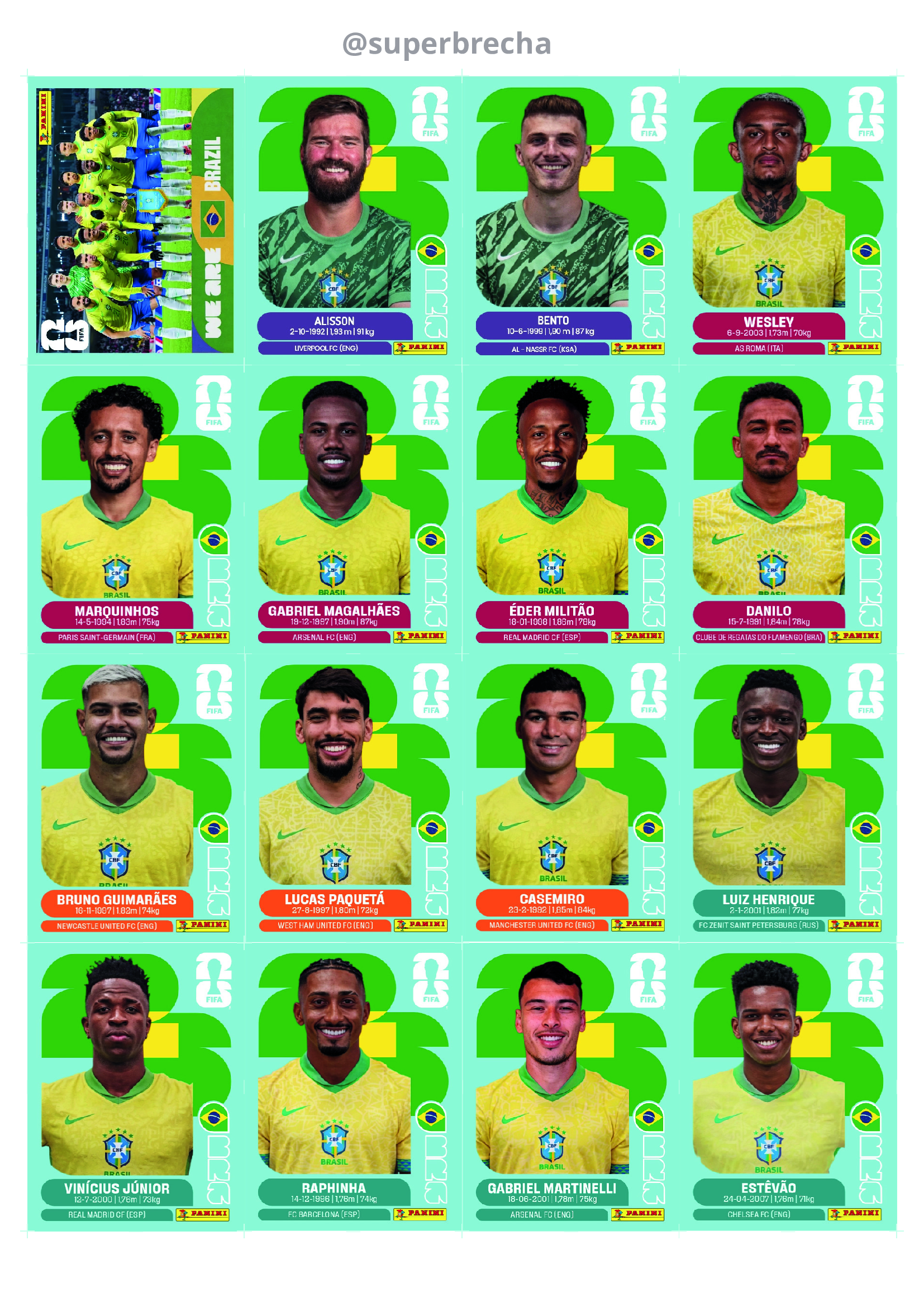 Figurinhas Seleção Impressas